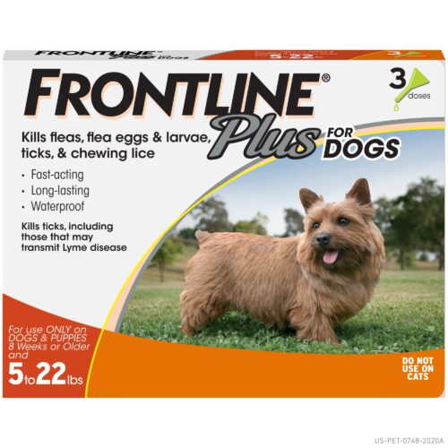 Frontline Plus Flea And Tick Treatment For Small Dogs Upto 5 To 22 Lb , 3 Treatments 350Ml