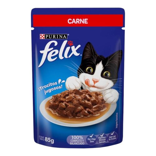 Alimento Para Gato Felix ¡Trocitos Jugosos! Carne 85 G