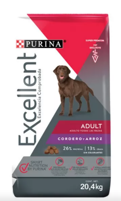 Purina Excellent Cordero y Arroz Adulto Razas Medianas y Grandes 20.4 Kg